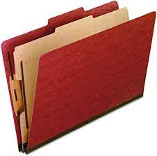 Classification Folders, Standard, Four-Sections (1 Pt.), Bonded Fasteners, 2/5 Cut Tab, Red, Legal, 20/Bx