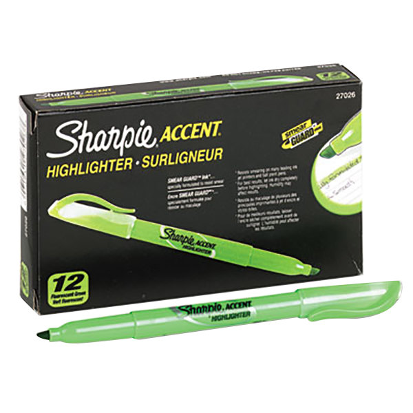 Accent Pocket Style Highlighter, Chisel Tip, Fluorescent Green, Dozen