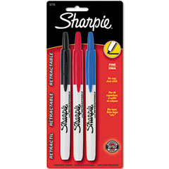 Sharpie Retractable, Fine Point Permanent Marker, Assorted, 3/Pk