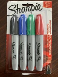 Sharpie Chisel Tip Permanent Marker, Tip, Assorted, 4/Pk