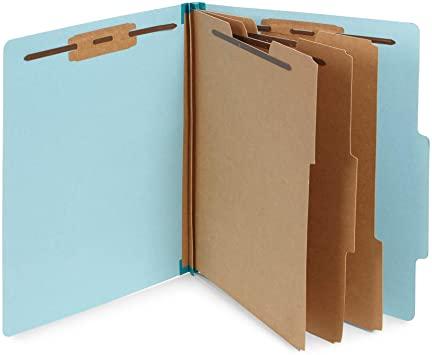 Partition Folders, Standard, Eight-Sections (3 Pt.), Bonded Fasteners, 2/5 Cut Tab, Light Blue, Letter, 10/Box