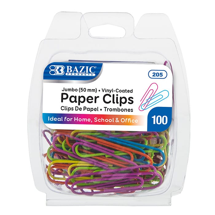 Jumbo (50mm) Color Paper Clips, 100/Pack