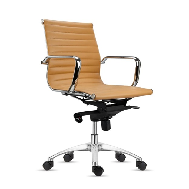 Executive Chair. Mid Back, Knee Tilt Mech. Chrome Frame, Arms & Base. 24"W x 21"D x 35-38"H - Natural Vinyl