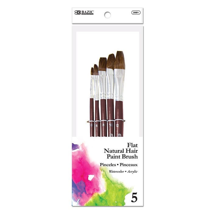 Flat Natural Hair Paint Brush (5/Pack)