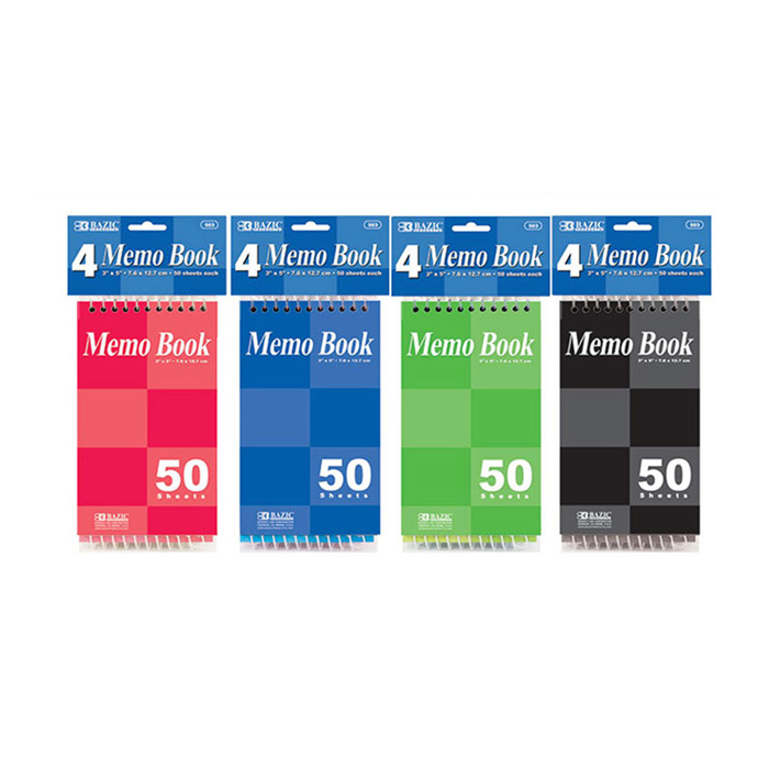 Memo Books Top Spiral 3"x5" 50ct. 4/Pk