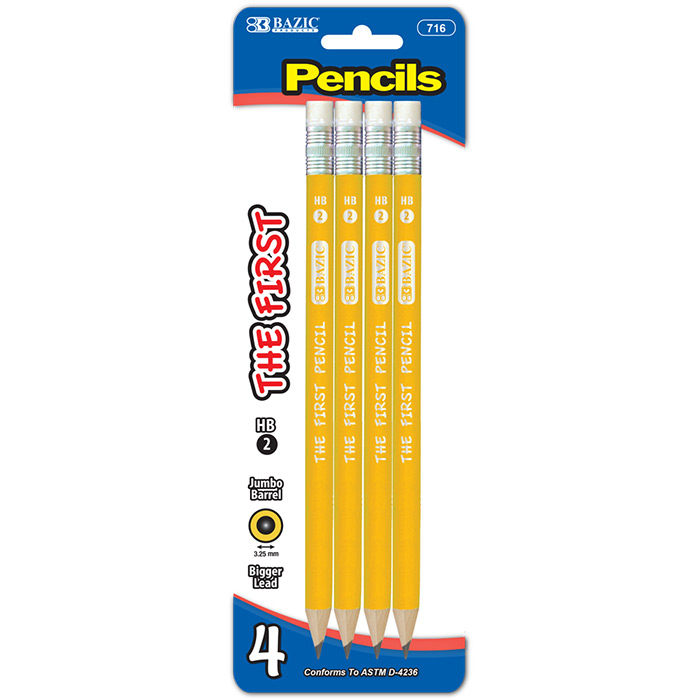 Wood Yellow Pencil #2 Premium Jumbo, 4/Pk