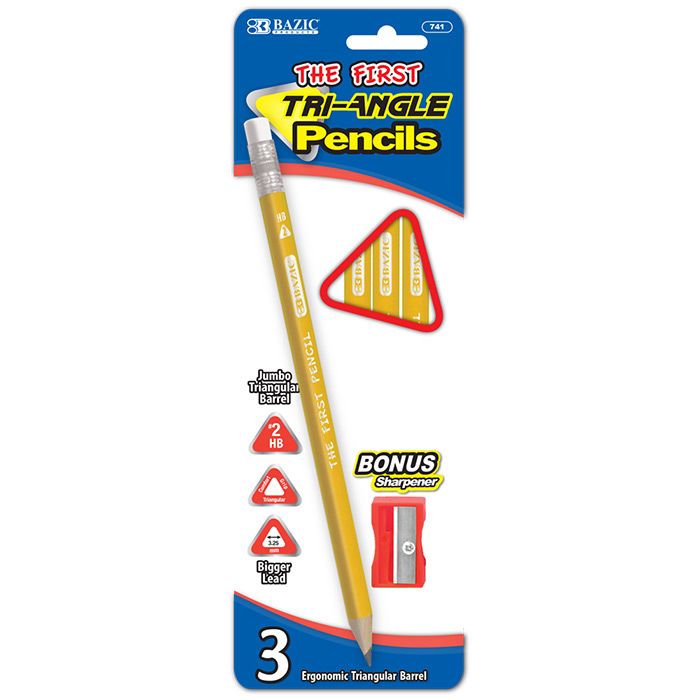 Pencil #2 Triangle Jumbo (3/Pk) w/Sharpener