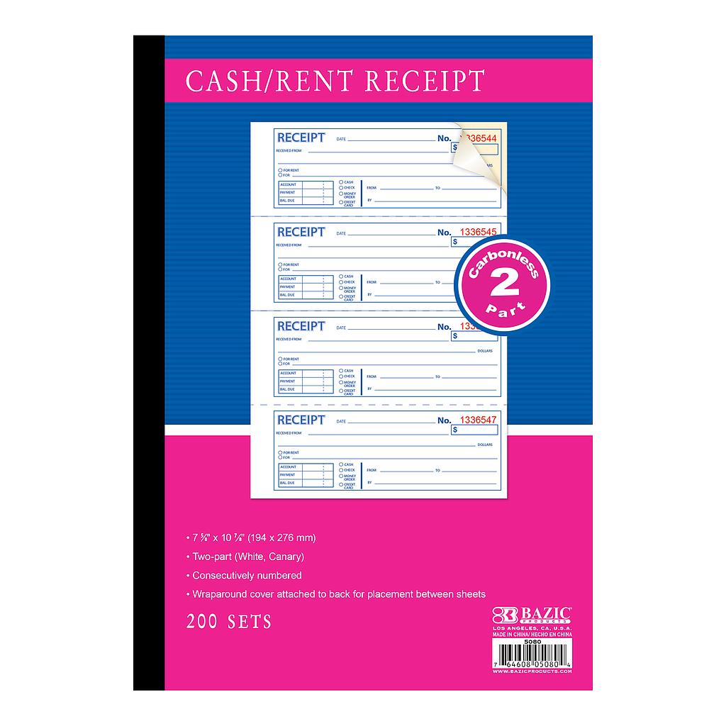 Cash or Rent Receipt Book 2-Part 7 5/8" x 10 7/8" (200 Sets)