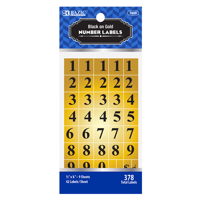 Label Gold Foil Number, 378/Pk