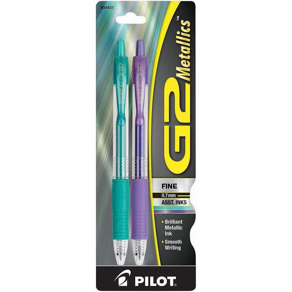 G2 Premium Retractable Gel Ink Pen,  Metallics Ink, .7 mm, 2/Pk