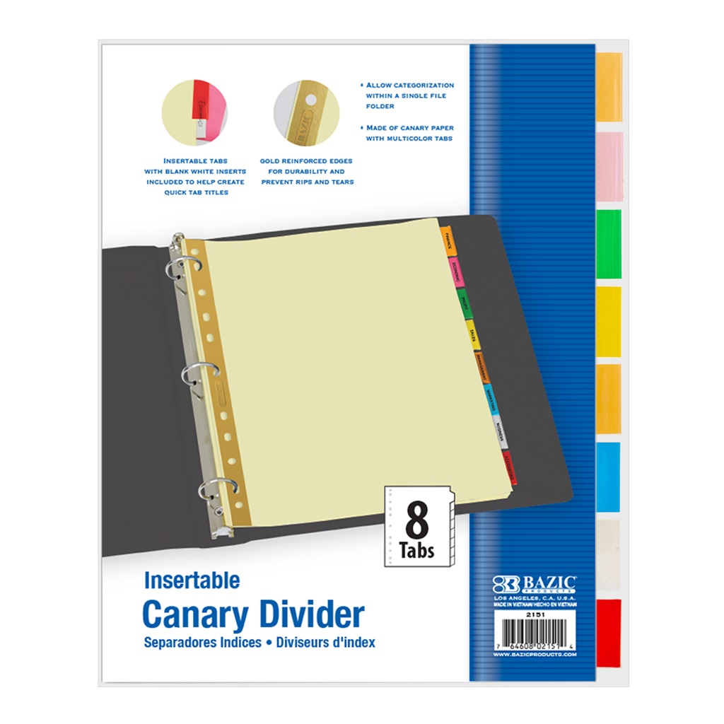 BAZIC Canary Paper Dividers w/ 8-Insertable Color Tabs