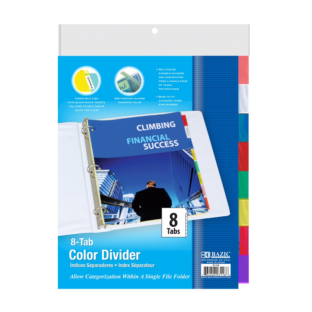 BAZIC Dividers w/ 8-Insertable Color Tabs
