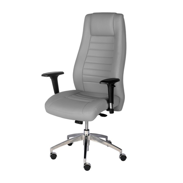 Executive Chair, high back, knee tilt mech, contoured back, Modern Gray Leather.