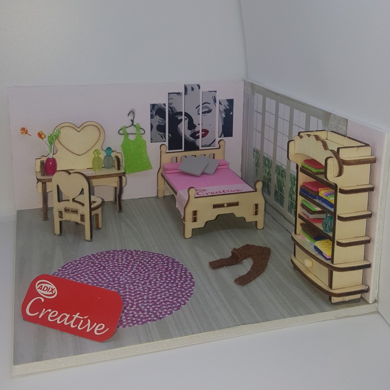 Dormitorio de Madera Miniatura para Armar (25 piezas)