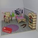 [C611001] Dormitorio de Madera Miniatura para Armar (25 piezas)