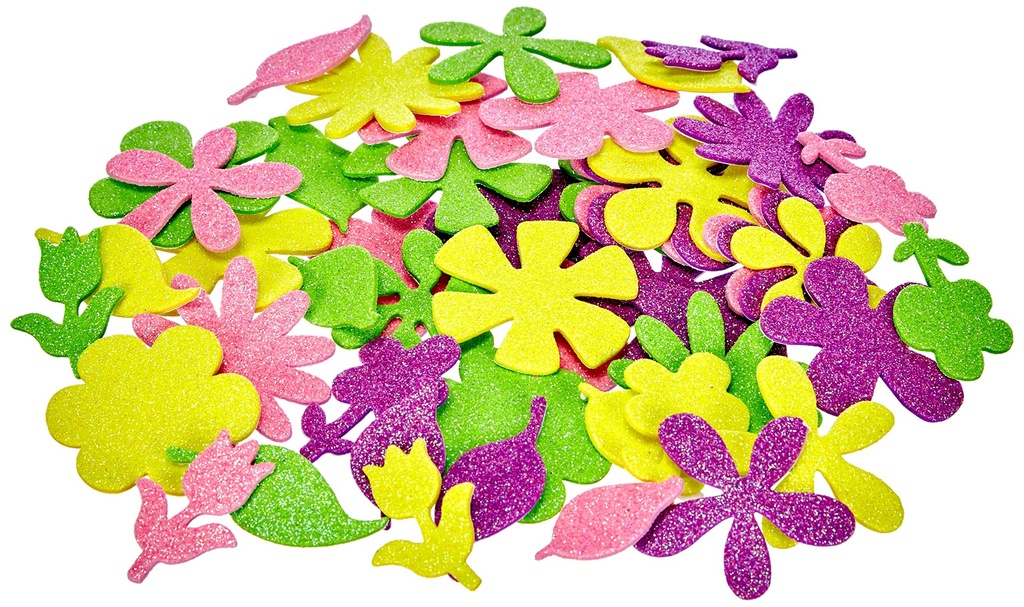 Flores de goma Eva adhesiva con glitter 50 unidades