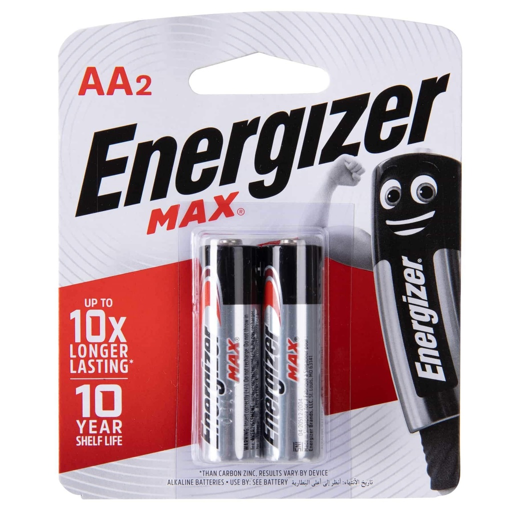 Batería AA energizer alkalina max 2/pk