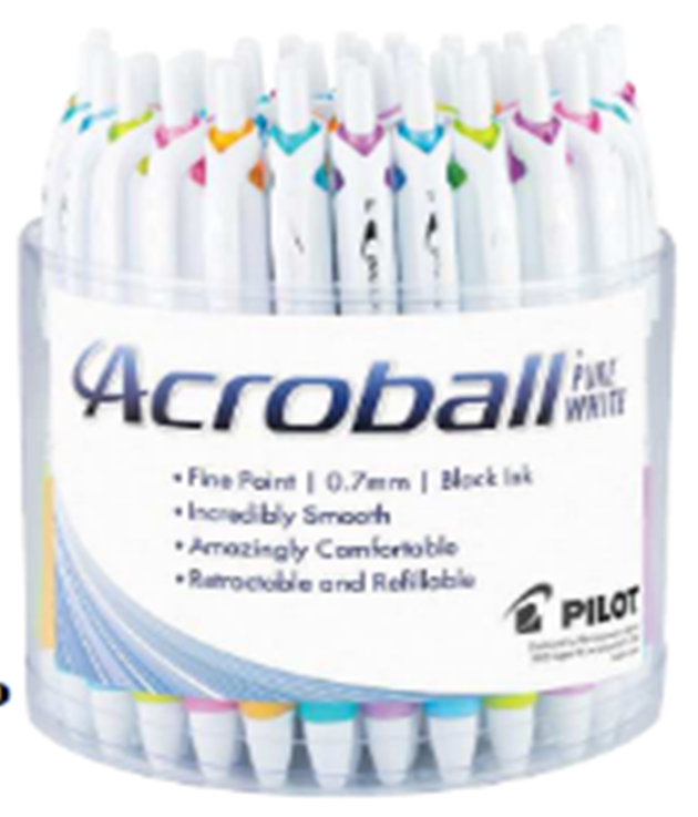 Acroball pure white, Fine 0.7mm, 48/pc tub, Black ink(13063)