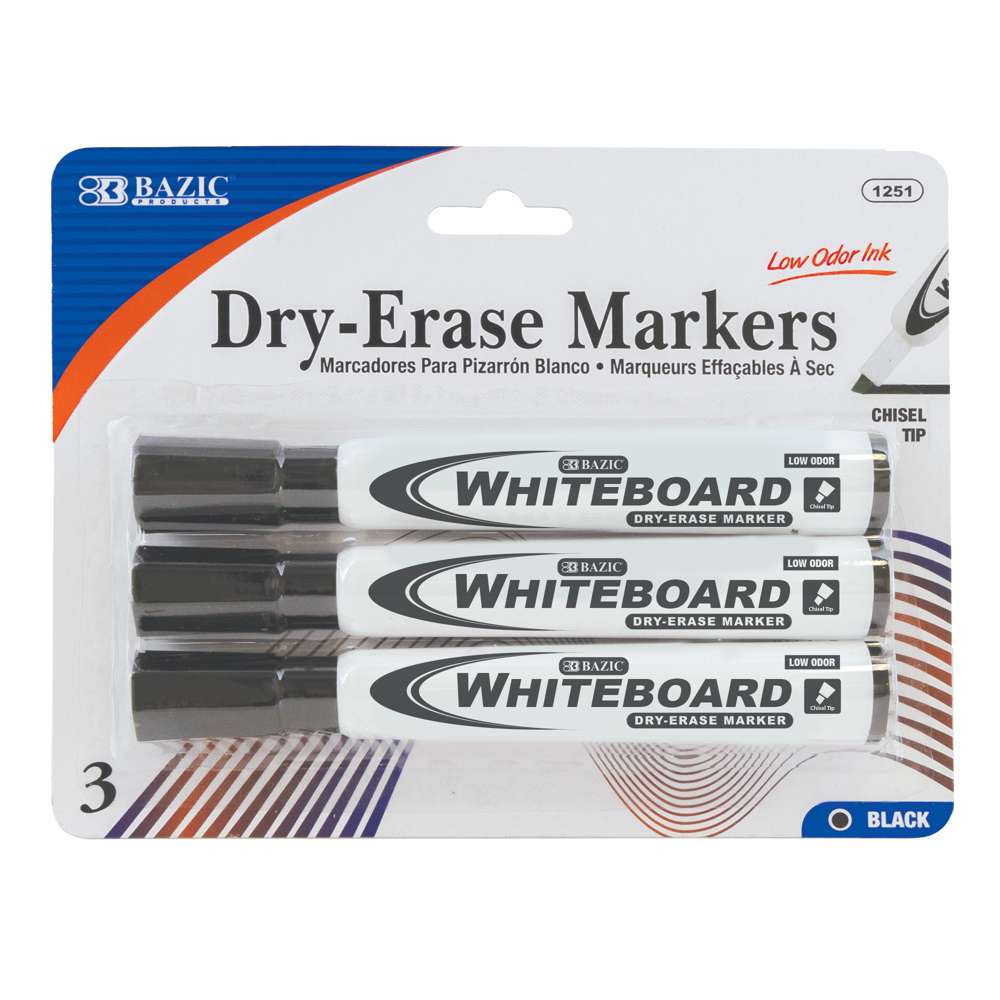 Black Chisel Tip Dry-Erase Markers 3/pack