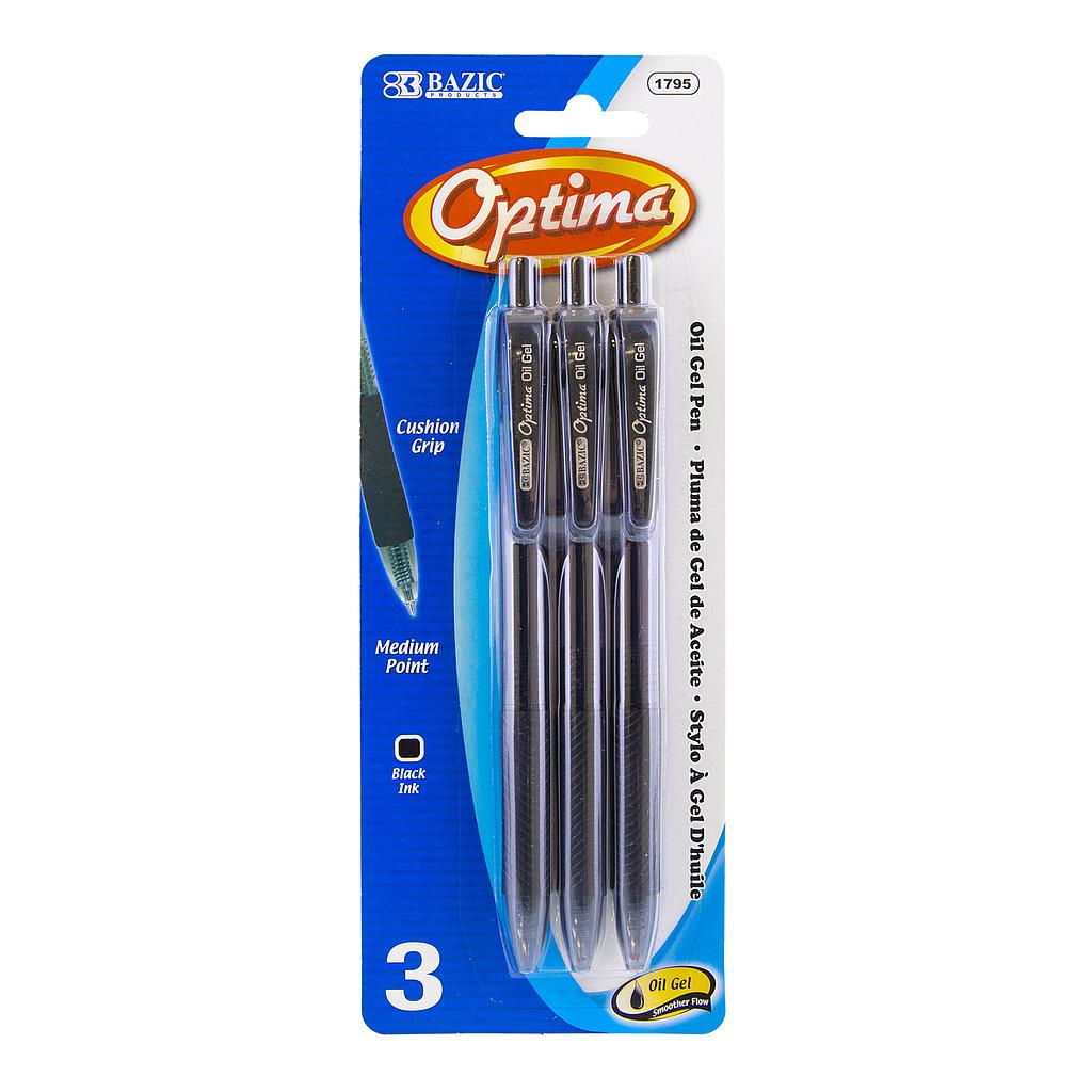 Optima Black Oil-Gel Ink Retractable Pen w Grip 3/pac