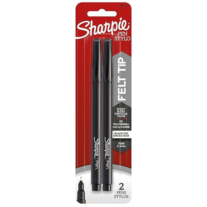 Sharpie Pens, Fine Point, Black, 2 Pack Felt Tip