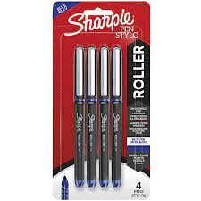 Roller Blue Ink with Black Barrel 0.5mm Roller Ball Stick Pen - 4/Pack