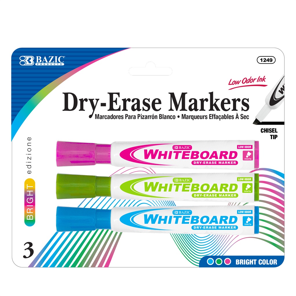 Bright Colors Chisel Tip Dry-Erase Markers (3/Pack)