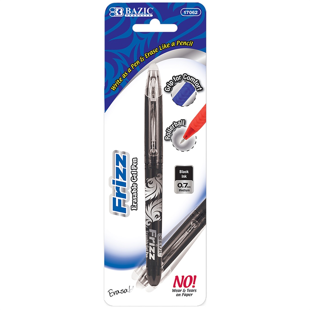 Frizz Black Erasable Gel Pen with Grip