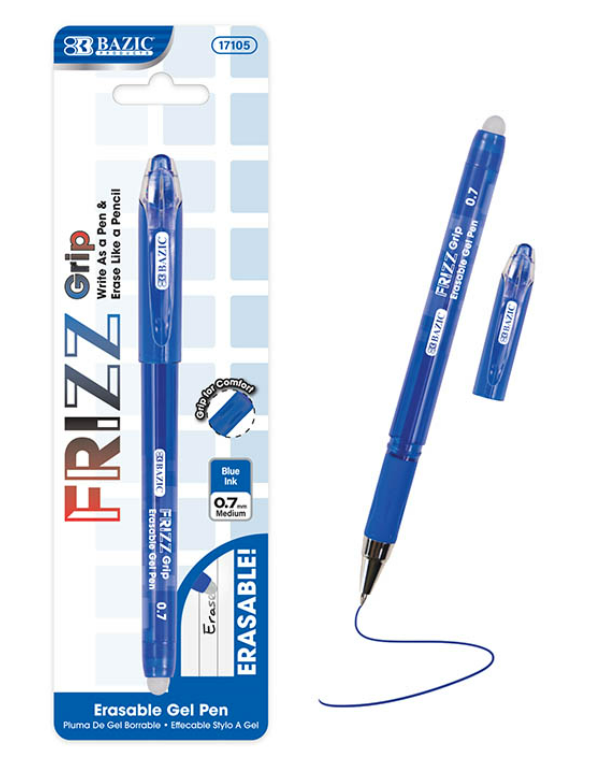 Frizz Blue Erasable Gel Pen with Grip (17063)