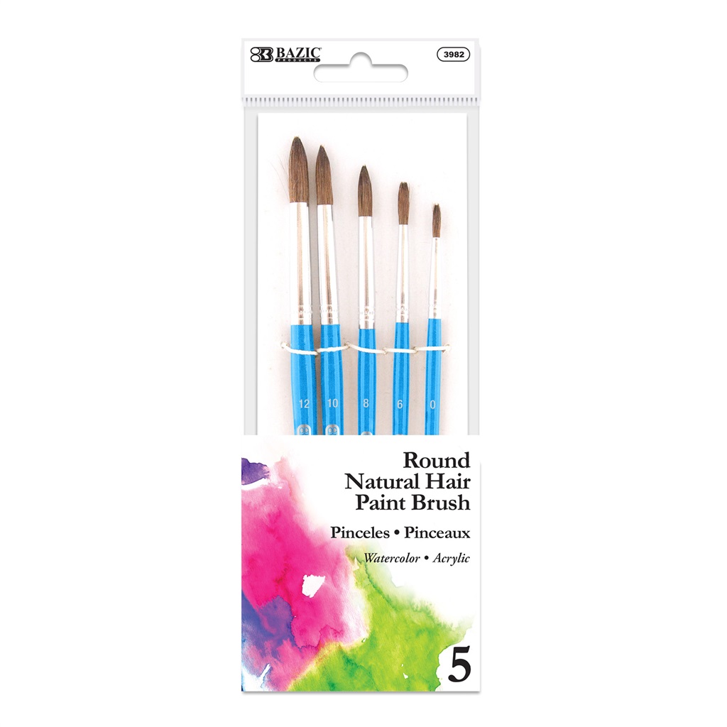 Round Natural Hair Paint Brush (5/Pack)