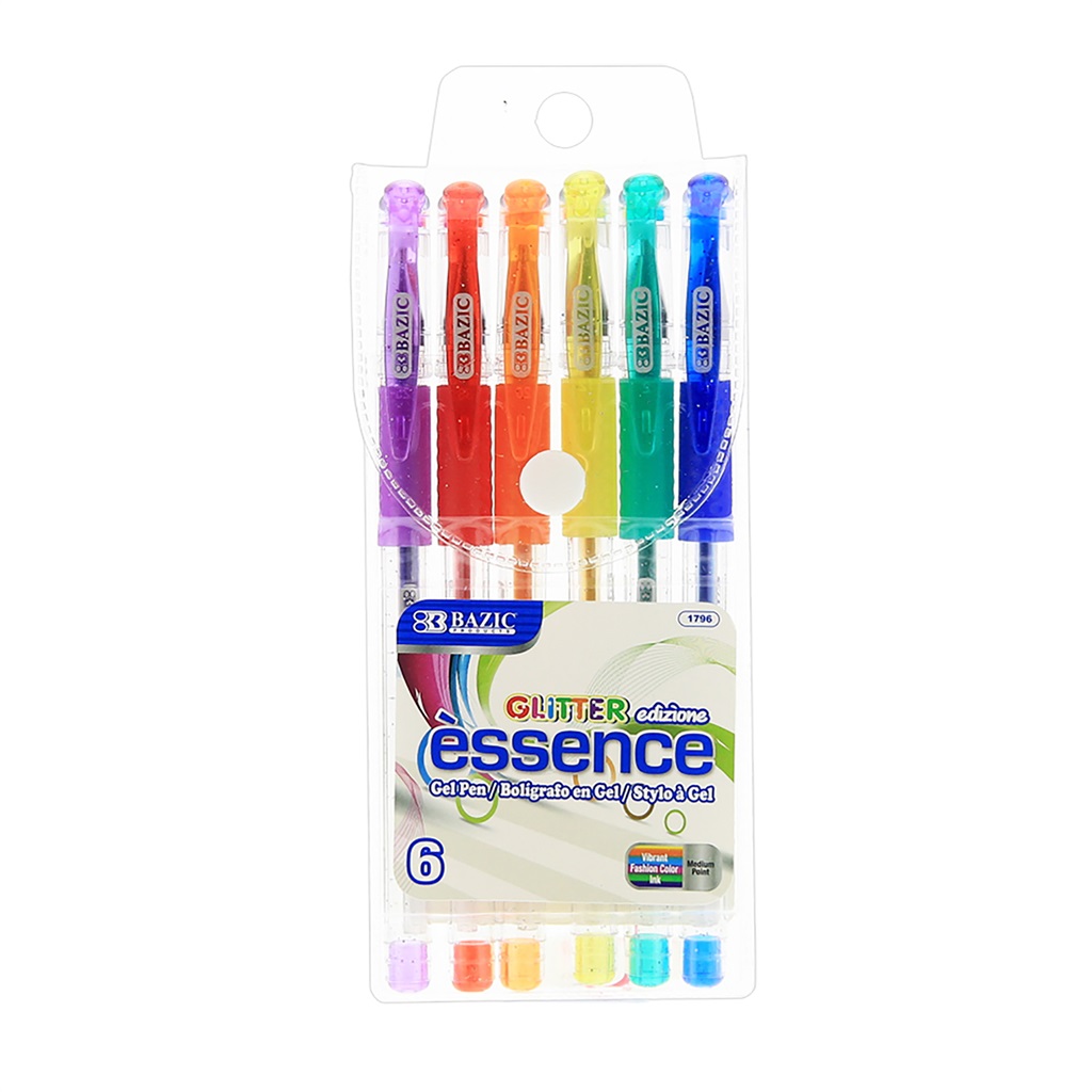 6 Glitter Color Essence Gel Pen w/ Cushion Grip