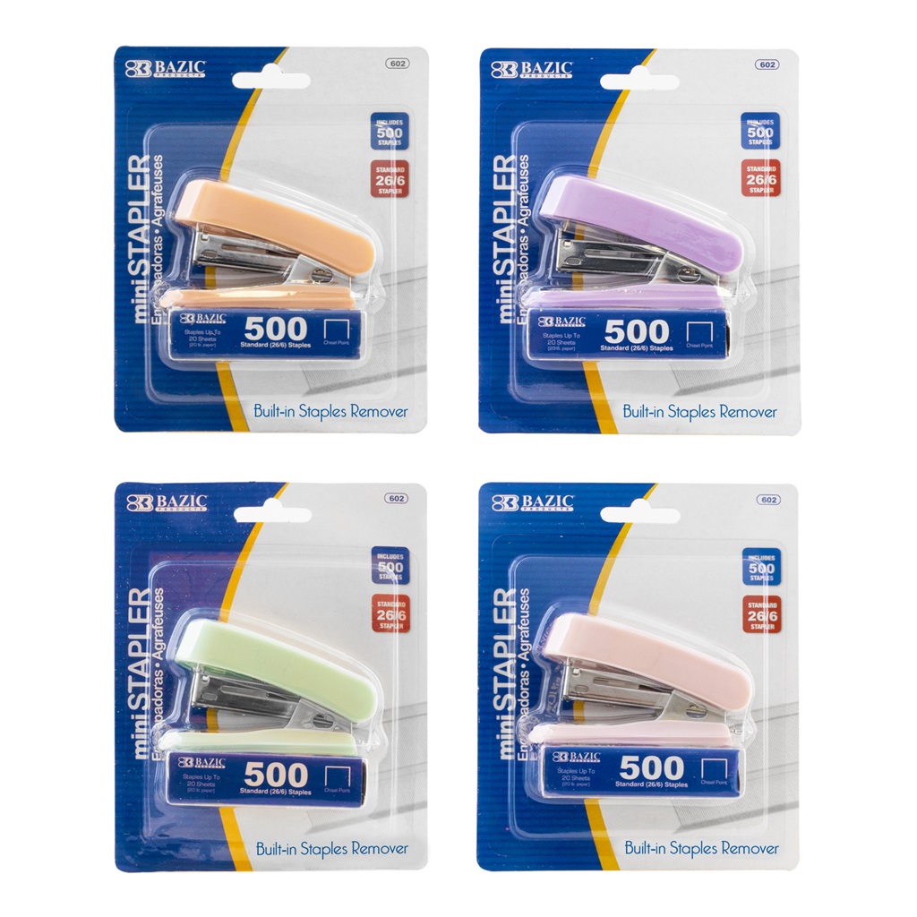 Mini Pastel Color Standard (26/6) Stapler w/ 500 Ct. Staples