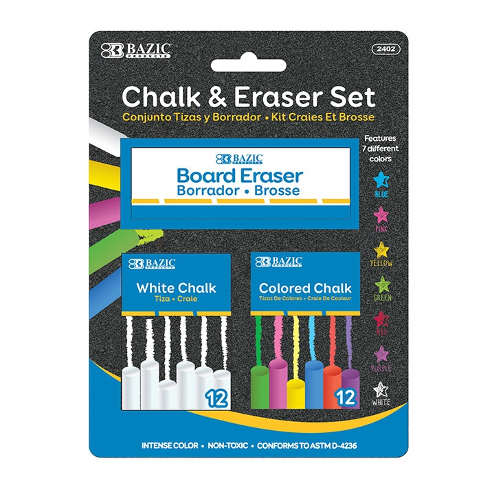 12 Color & 12 White Chalk w/ Eraser Set