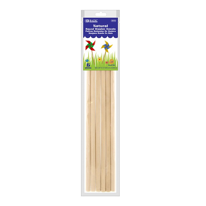 3/8" x 12" Round Natural Wooden Dowel (6/Bag)