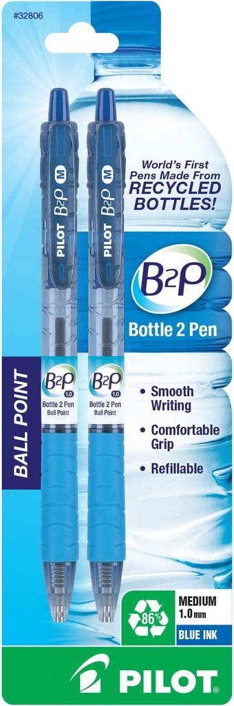 B2P Ball Point, blue ink, medium 1.0mm 2/pk