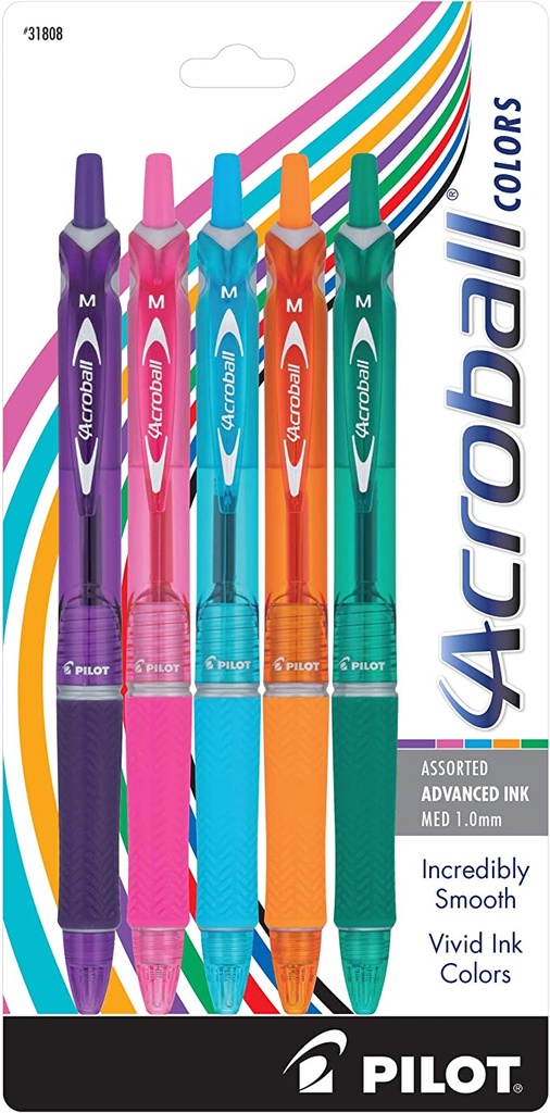 Acroball colors 77% recycled content, 5 pack, assorted ink, medium point 1.0mm