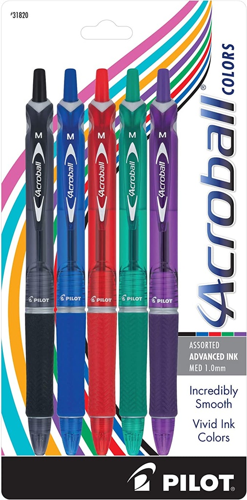 Acroball colors 77% recycled content, 5 pack, assorted ink, medium point 1.0mm