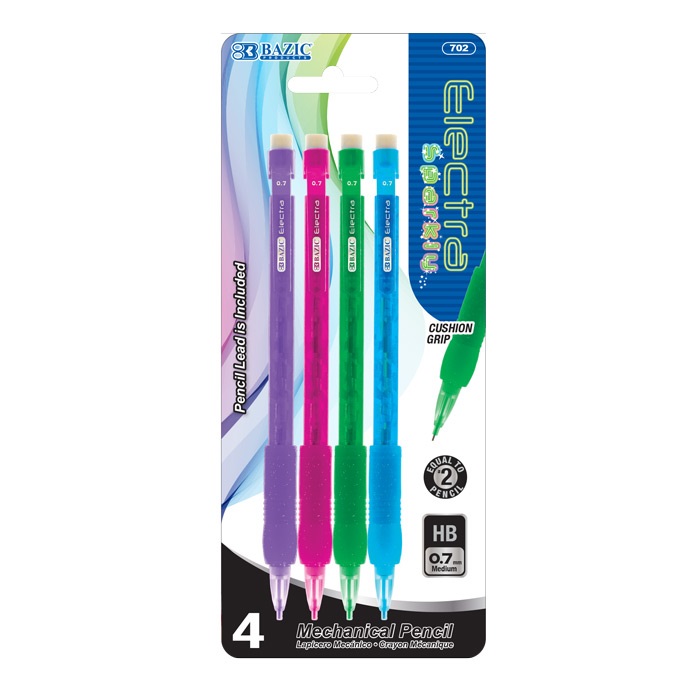 Electra Sparkly 0.7 mm Mechanical Pencil w/ Glitter Grip (4/Pk)