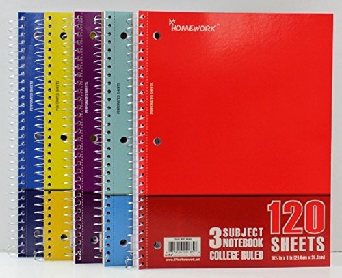 120 Sheets, 3 Subject, Spiral Notebook