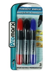 Promarx Permanent Marker w Grip 3ct Asst