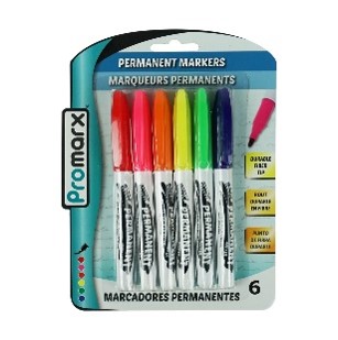 Promarx Permanent Markers Asst 6ct