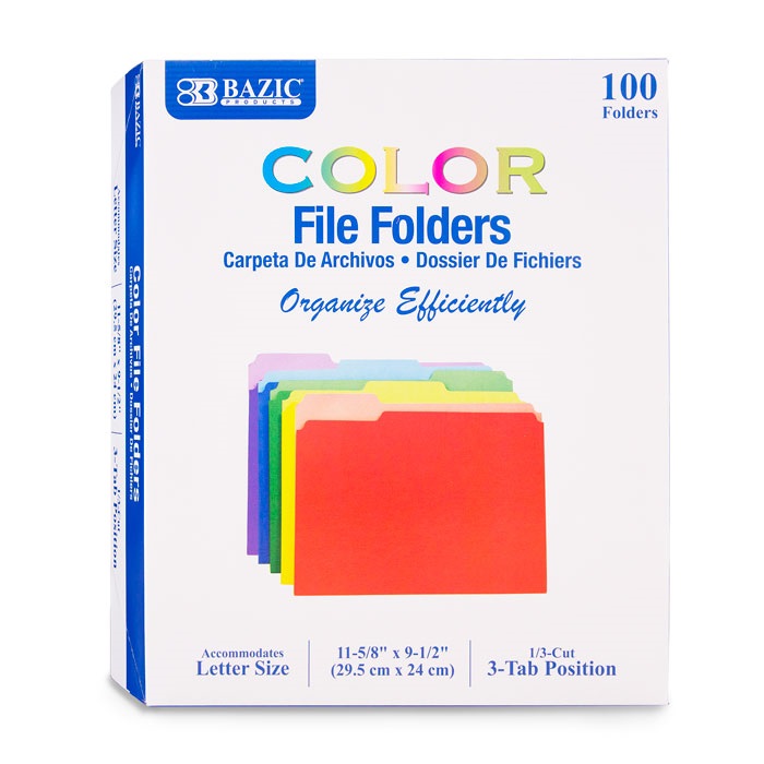 1/3 Cut Letter Size Color File Folder (100/Box)