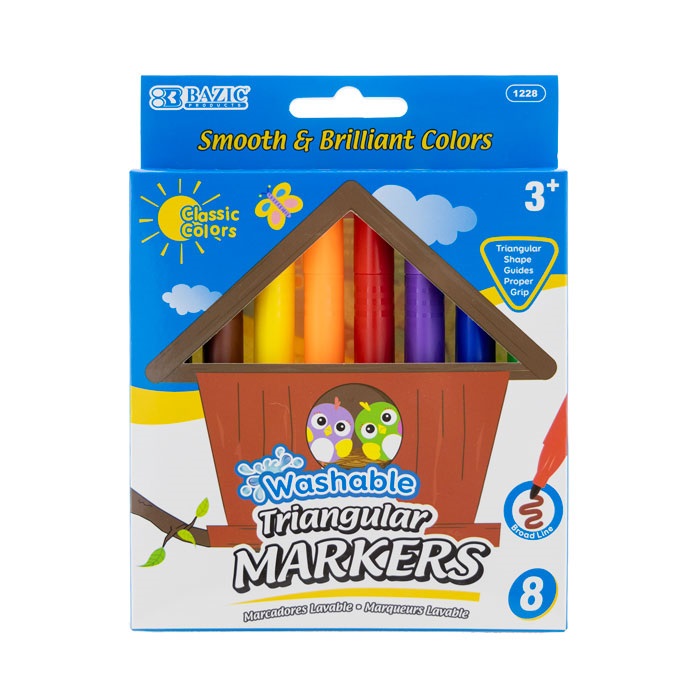 8 Colors Jumbo Triangle Washable Markers