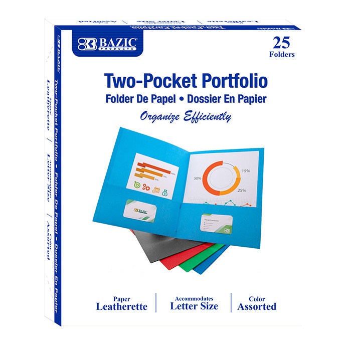 Premium Asst. Color 2-Pocket Portfolio (25/Box)