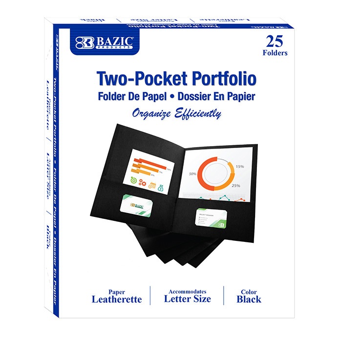 Premium Black Color 2-Pocket Portfolio (25/Box)