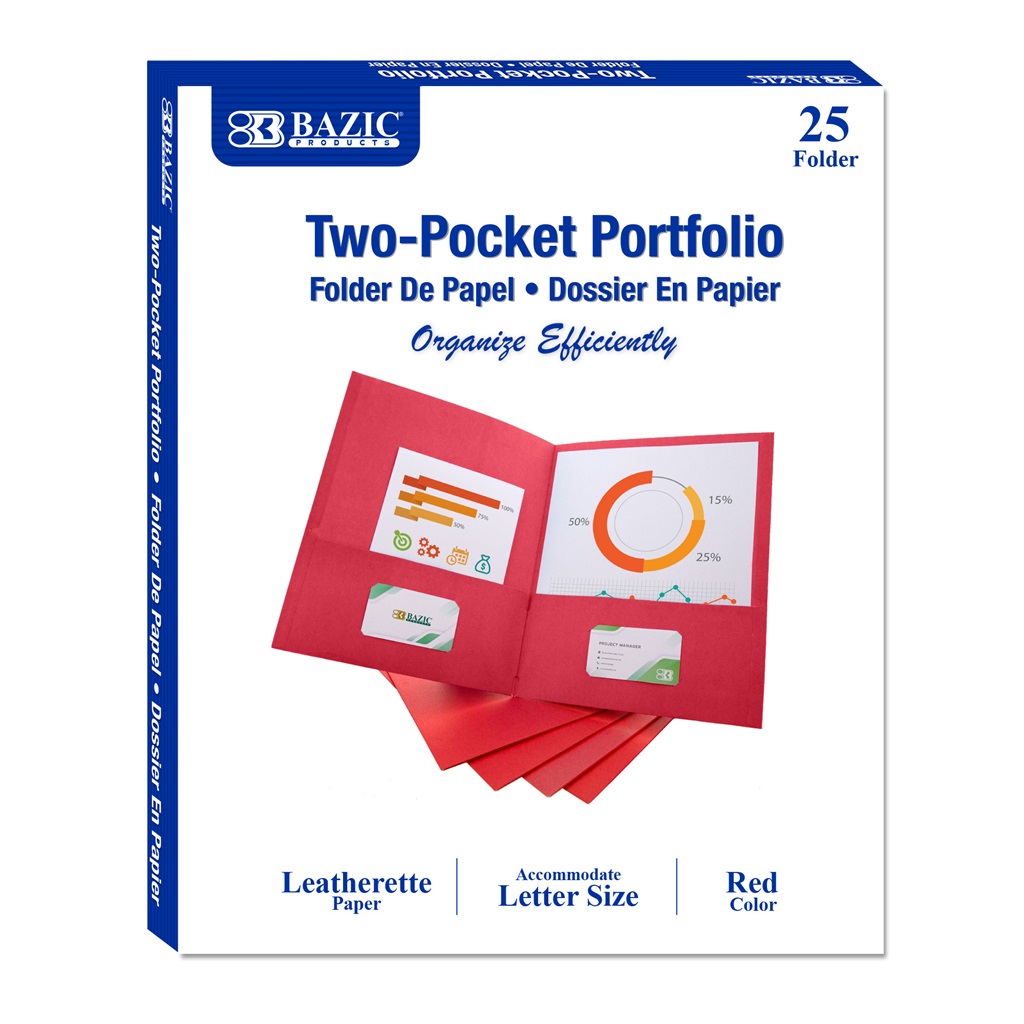 Premium Red Color 2-Pocket Portfolio (25/Box)