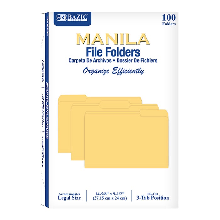 1/3 Cut Legal Size Manila File Folder (100/Box)