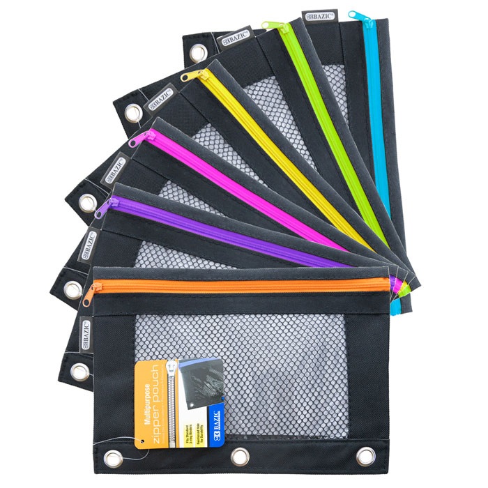 Noir Neon 3-Ring Pencil Pouch w/ Mesh Window