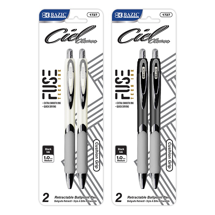 Ciel Chroma FUSE Tech Ink Retractable Pen w/ Rubberized Barrel & Metal Clip (2/Pack)