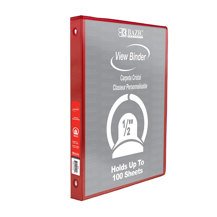 1/2" Red 3-Ring View Binder w/ 2-Pockets